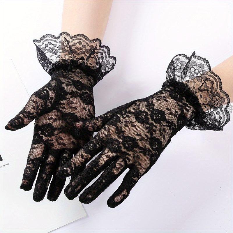Short Lace Gloves Breathable Floral Gloves Bridal Wedding Gloves