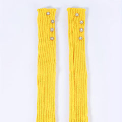Yellow Knit Fingerless Gloves Y2K Pearl Flower Detail Warm Elastic