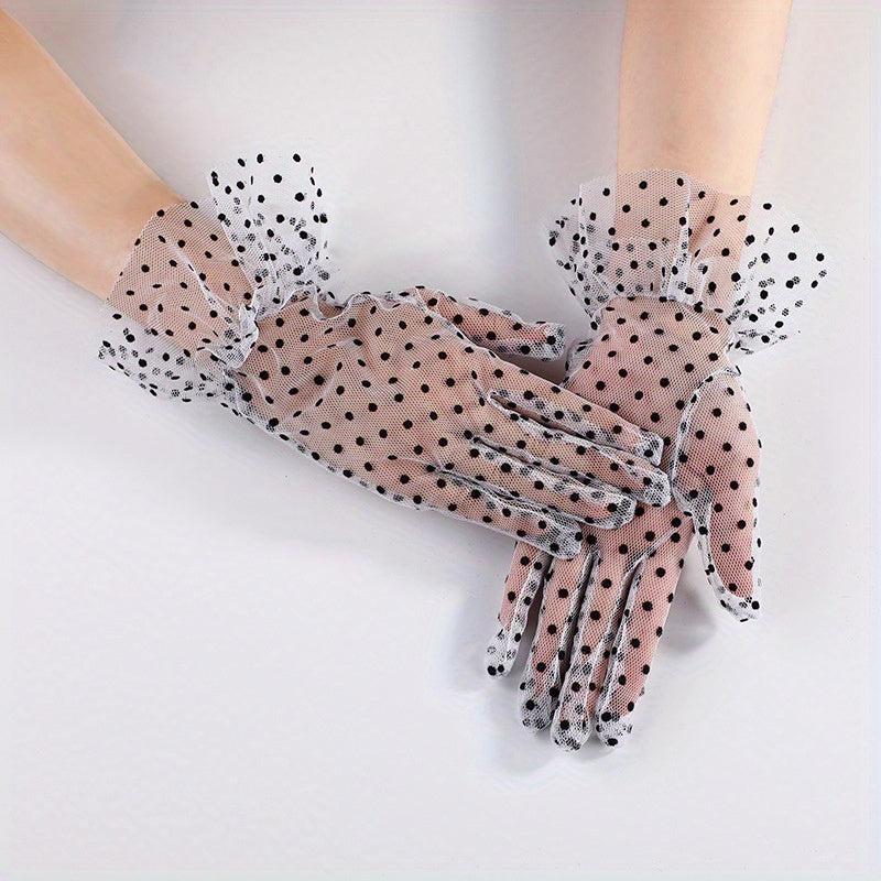 Polka Dot Lace Gloves Women Breathable Cycling Gloves Wedding Bridal