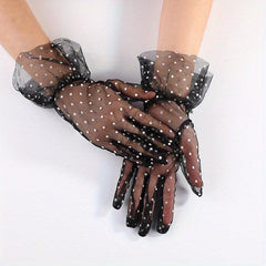 Polka Dot Lace Gloves Women Breathable Cycling Gloves Wedding Bridal