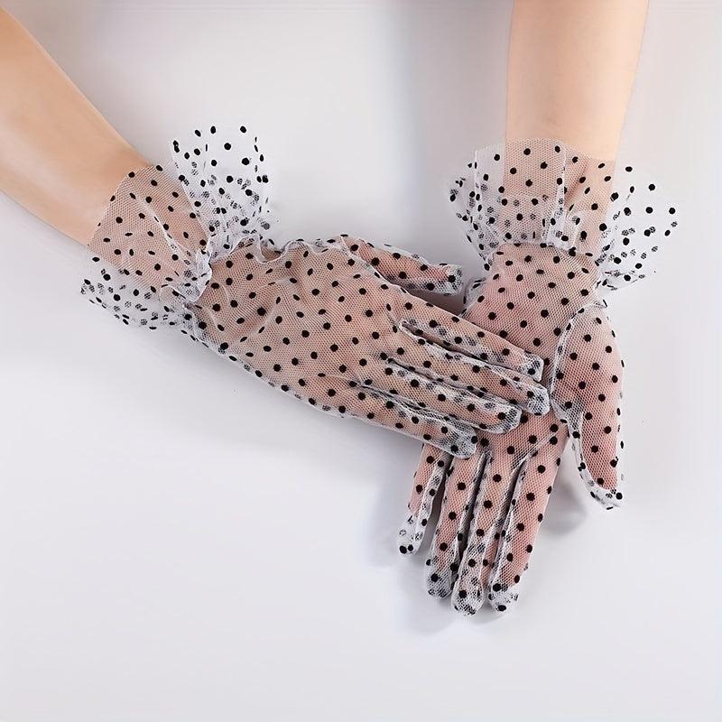 Polka Dot Lace Gloves Women Breathable Cycling Gloves Wedding Bridal