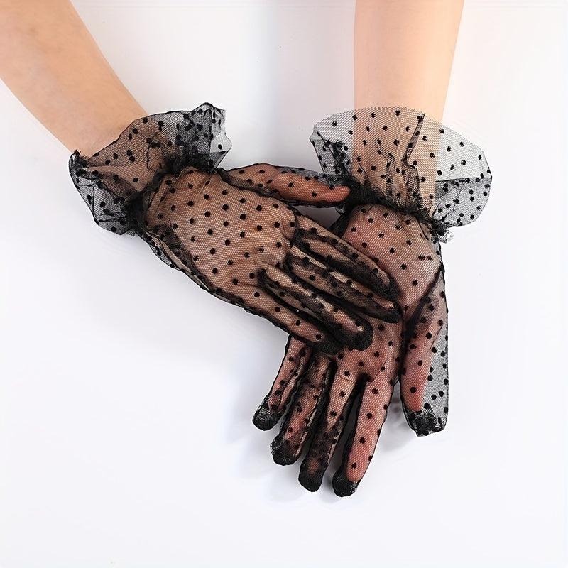 Polka Dot Lace Gloves Women Breathable Cycling Gloves Wedding Bridal