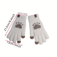 Women's Cat Paw Print Touch Screen Knitted Winter Gloves