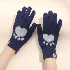 Women's Cat Paw Print Touch Screen Knitted Winter Gloves