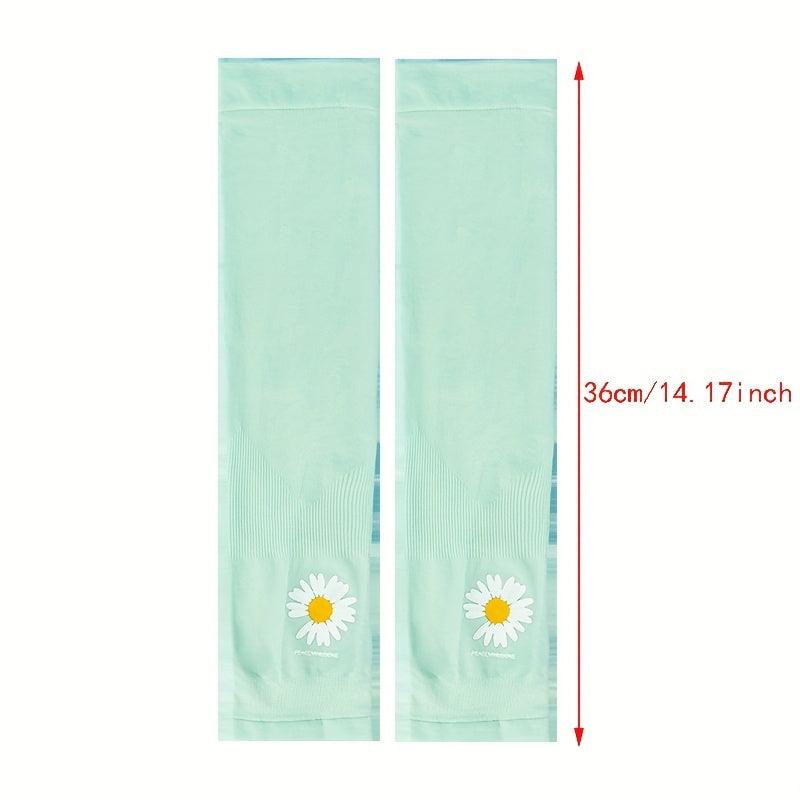 Daisy Print UV Protection Fingerless Gloves for Summer Sunscreen