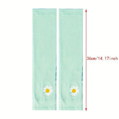 Daisy Print UV Protection Fingerless Gloves for Summer Sunscreen