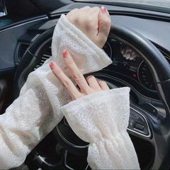Lace Sunscreen Gloves Thin Breathable Long Sleeves for Women