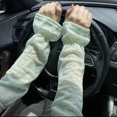 Lace Sunscreen Gloves Thin Breathable Long Sleeves for Women