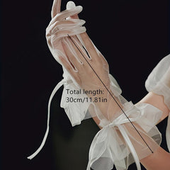 Bridal Lace Up Bow Gloves Short Transparent Gloves For Photography