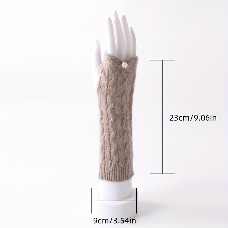 Velvet Wool Knit Fingerless Gloves with Faux Pearl Decor