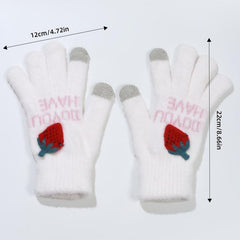 Strawberry Decorated Plush Winter Warm Gloves for Women Girls