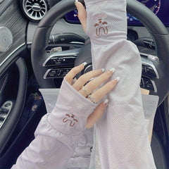 Rabbit Embroidery Ice Sleeves Candy Mesh UV Protection Gloves