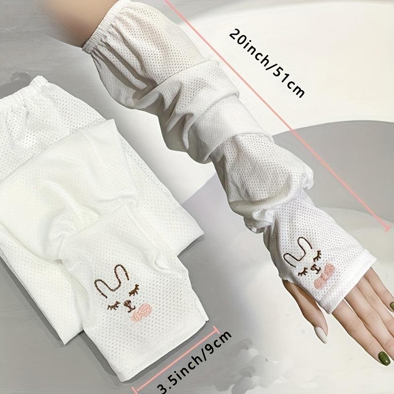 Rabbit Embroidery Ice Sleeves Candy Mesh UV Protection Gloves