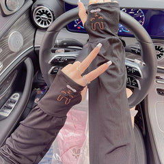 Rabbit Embroidery Ice Sleeves Candy Mesh UV Protection Gloves