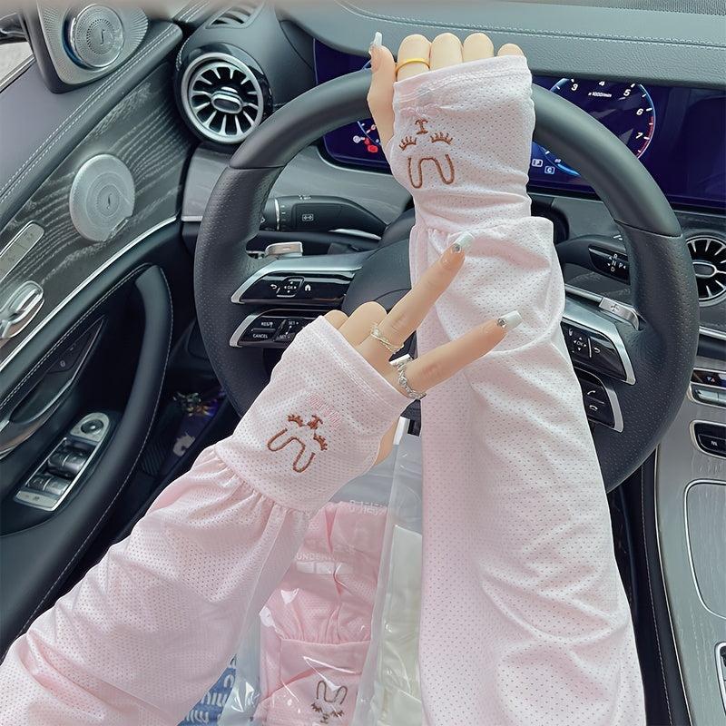 Rabbit Embroidery Ice Sleeves Candy Mesh UV Protection Gloves