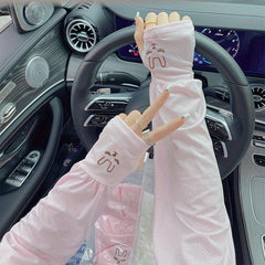 Rabbit Embroidery Ice Sleeves Candy Mesh UV Protection Gloves