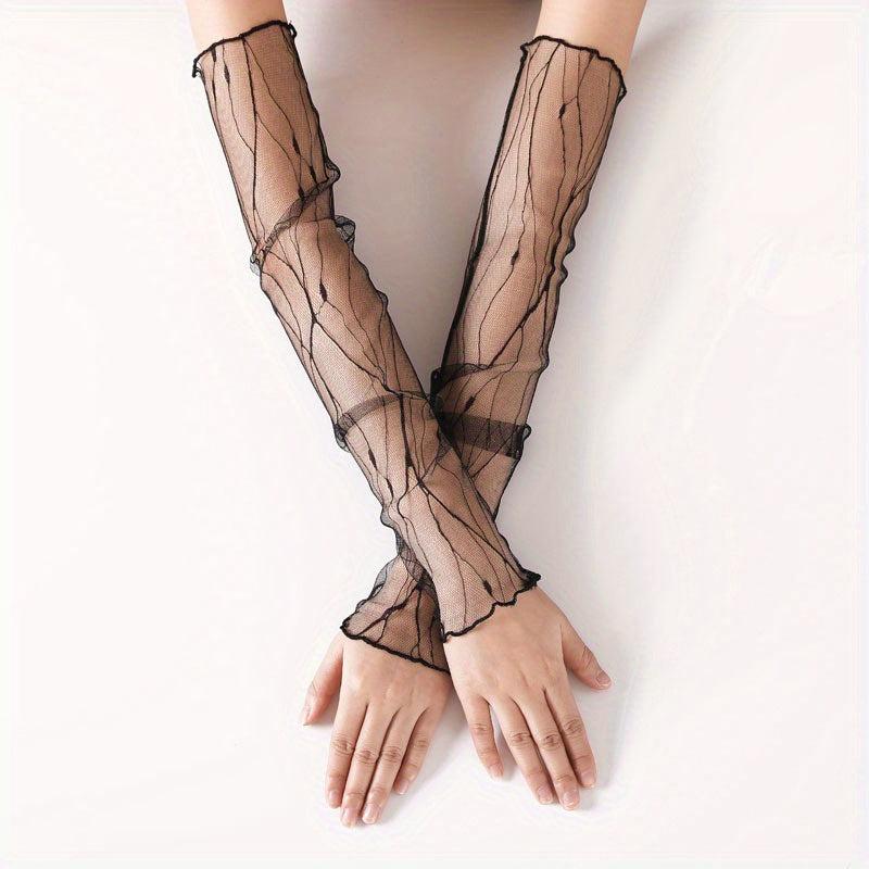 Summer Sunscreen Gloves Mesh Breathable Solid Decorative Gloves Women