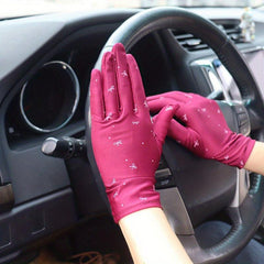 Bow Print Thin Gloves Solid Sunscreen Short Gloves Elastic Riding Driving Gloves