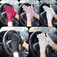 Bow Print Thin Gloves Solid Sunscreen Short Gloves Elastic Riding Driving Gloves