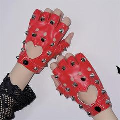 Punk Hollow Heart Gloves Rivet Half Finger Gloves