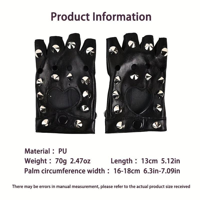 Punk Hollow Heart Gloves Rivet Half Finger Gloves
