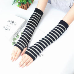 Hip Hop Striped Knitted Gloves Unisex Fingerless Warm Sleeves