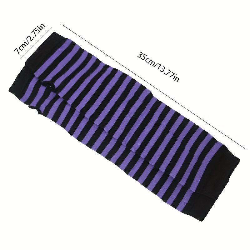 Hip Hop Striped Knitted Gloves Unisex Fingerless Warm Sleeves