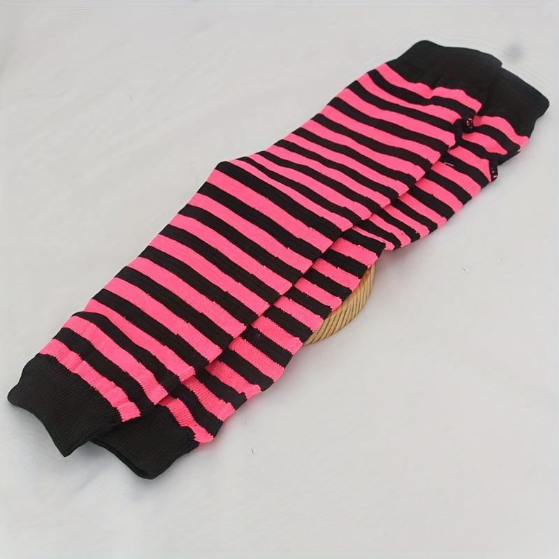 Hip Hop Striped Knitted Gloves Unisex Fingerless Warm Sleeves