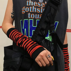 Hip Hop Striped Knitted Gloves Unisex Fingerless Warm Sleeves