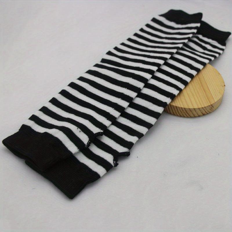 Hip Hop Striped Knitted Gloves Unisex Fingerless Warm Sleeves