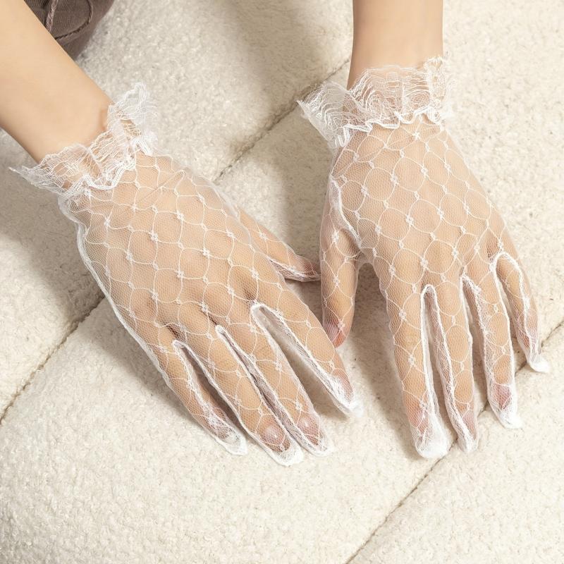 Translucent Lace Wedding Gloves Mesh Breathable Short Gloves