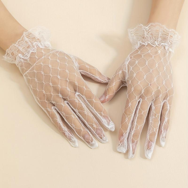 Translucent Lace Wedding Gloves Mesh Breathable Short Gloves