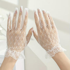Translucent Lace Wedding Gloves Mesh Breathable Short Gloves