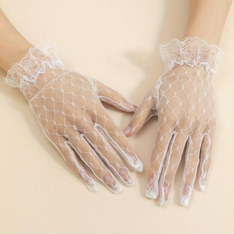 Translucent Lace Wedding Gloves Mesh Breathable Short Gloves