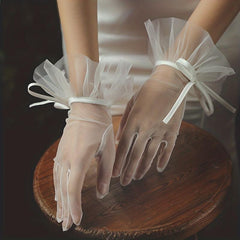 Mesh Gloves Ruffles Thin Breathable Gloves for Women
