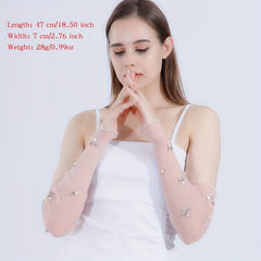 Rhinestone Flower Pink Ruffles Gloves - Sunscreen Sleeves