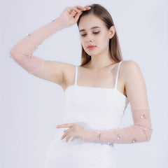 Rhinestone Flower Pink Ruffles Gloves - Sunscreen Sleeves