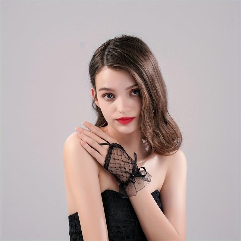 Finger Mesh Gloves Wedding Dress Bow Gloves