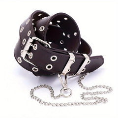 Punk Double Eyelet PU Belt with Chain Charm for Jeans