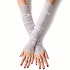 Glitter Mesh Sunscreen Long Gloves Fingerless for Women