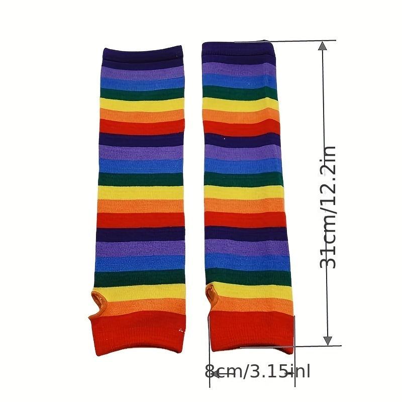 Rainbow Gay Pride Striped Sleeves Elastic LGBT Fingerless Gloves