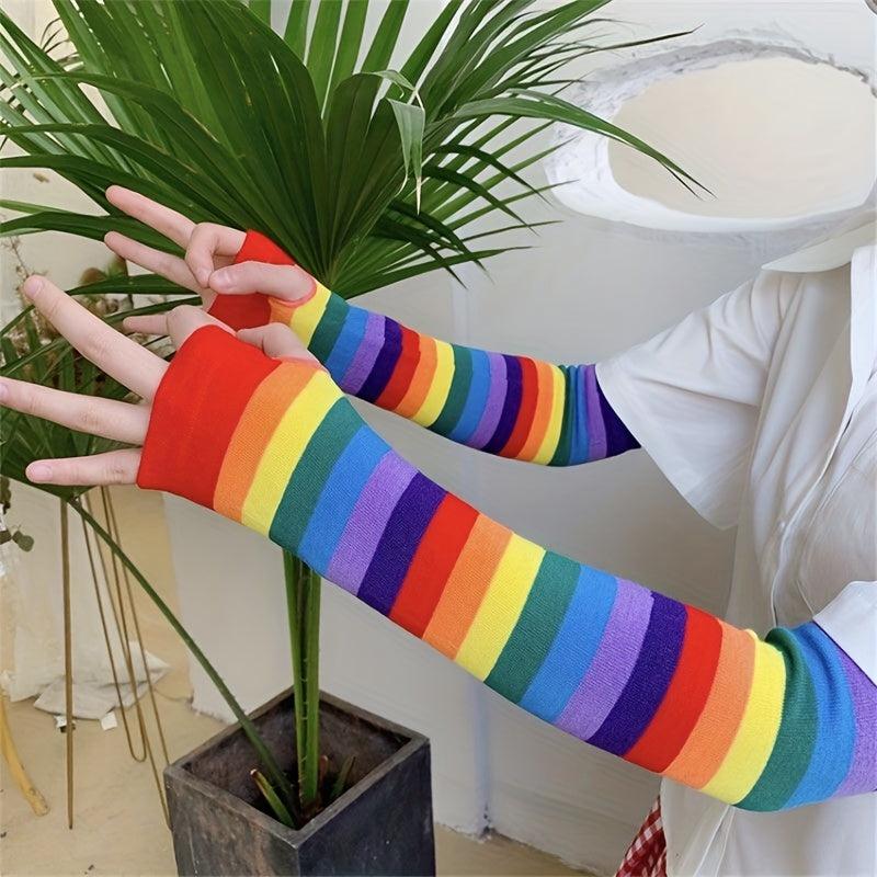 Rainbow Gay Pride Striped Sleeves Elastic LGBT Fingerless Gloves