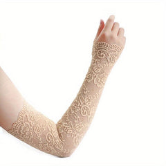 Elastic Lace Fingerless Gloves Women's Sunscreen Driving Long Gloves