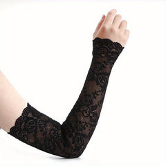 Elastic Lace Fingerless Gloves Women's Sunscreen Driving Long Gloves