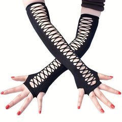 Hollow Cross Mesh Elastic Arm Sleeves Thin Cycling Gloves For Women