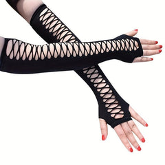 Hollow Cross Mesh Elastic Arm Sleeves Thin Cycling Gloves For Women
