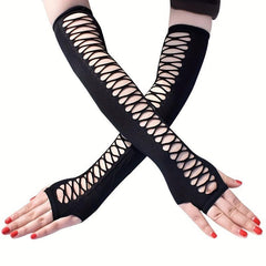 Hollow Cross Mesh Elastic Arm Sleeves Thin Cycling Gloves For Women
