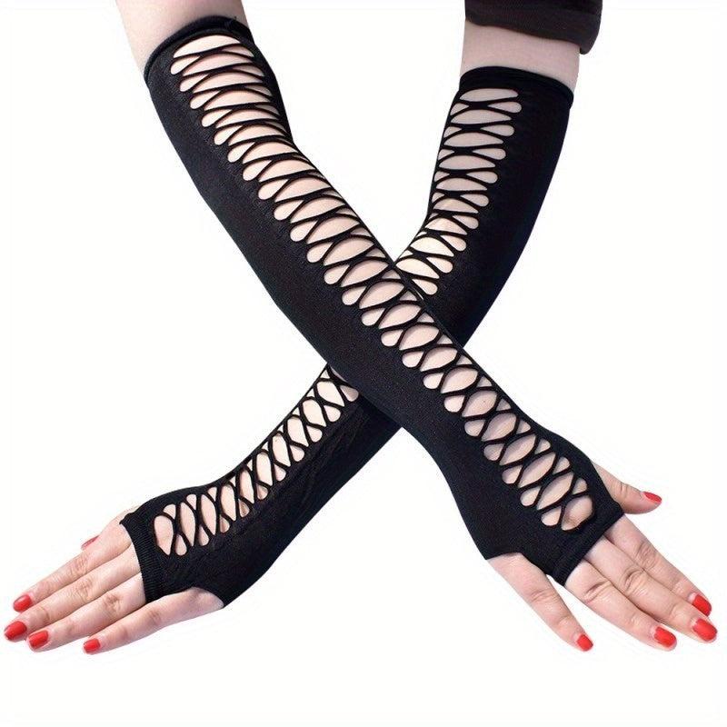 Hollow Cross Mesh Elastic Arm Sleeves Thin Cycling Gloves For Women