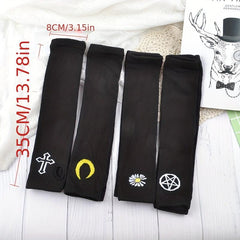 Goth Cross Jacquard Fingerless Gloves with Chain Tassel