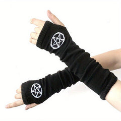 Goth Cross Jacquard Fingerless Gloves with Chain Tassel